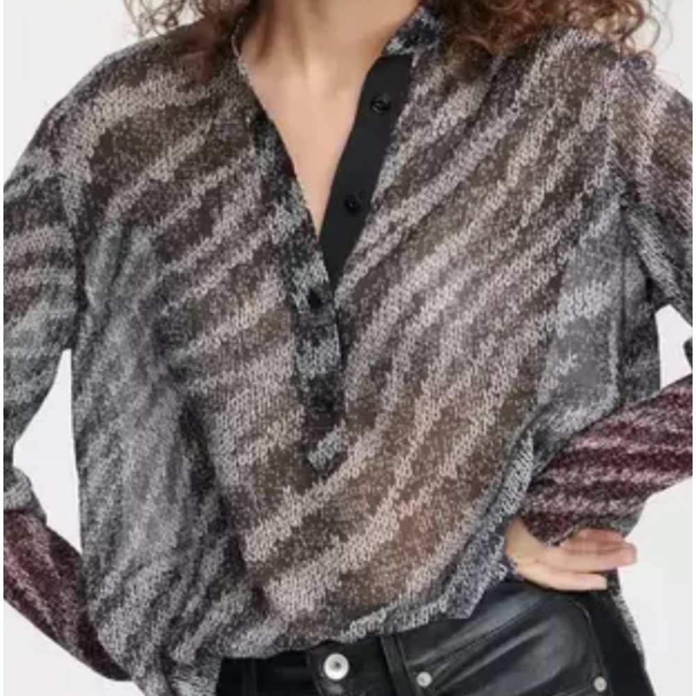 Rag & Bone NWT Black Multi Zebra Maris Silk Popover Relaxed Fit Blouse Size XS.